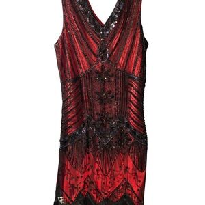 Red and Black Sequined Dress